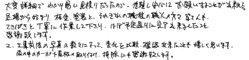 東大和市 T様の手書きメッセージ